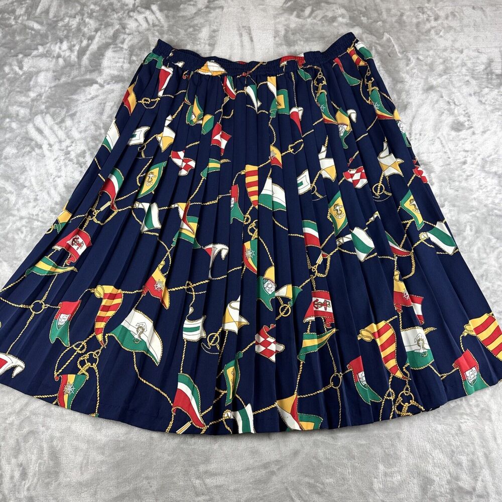 Vintage Alfred Dunner Midi Skirt Women's 18 Navy Accordion Nautical Rope (1054)